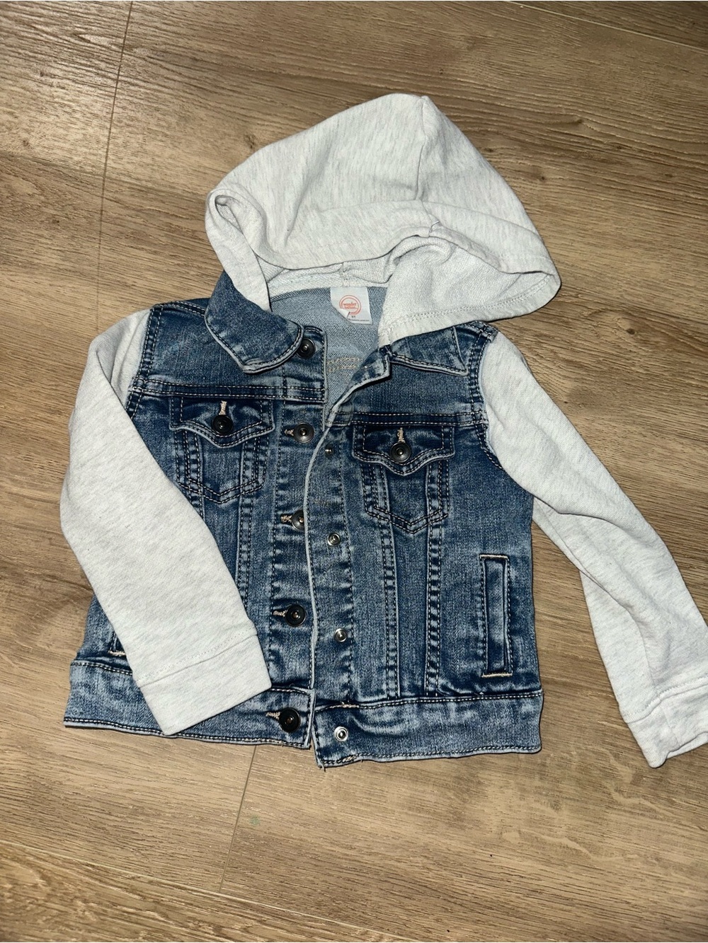 wonder nation Denim Jacket with Light Gray Hoodie and Sleeves